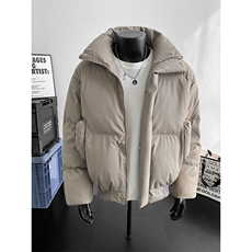 重磅PU皮立领棉服男秋冬季潮牌纯色痞帅宽松休闲加厚保暖棉衣外套，男装棉衣，电商A007