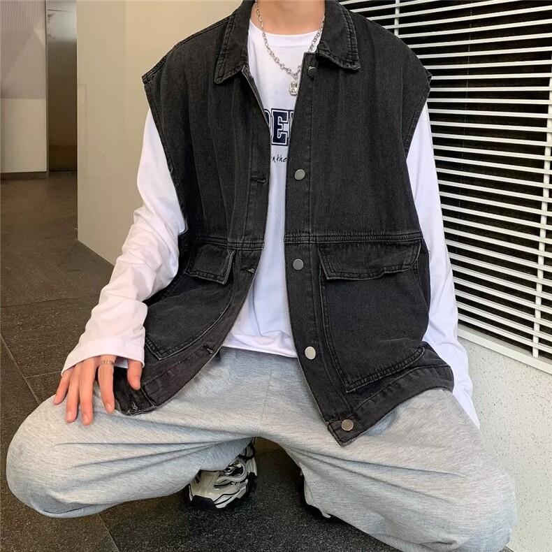 秋装港风炸街牛仔马甲宽松情侣装背心马夹外套男W18-P48,男装背心/马甲,星座1109-3