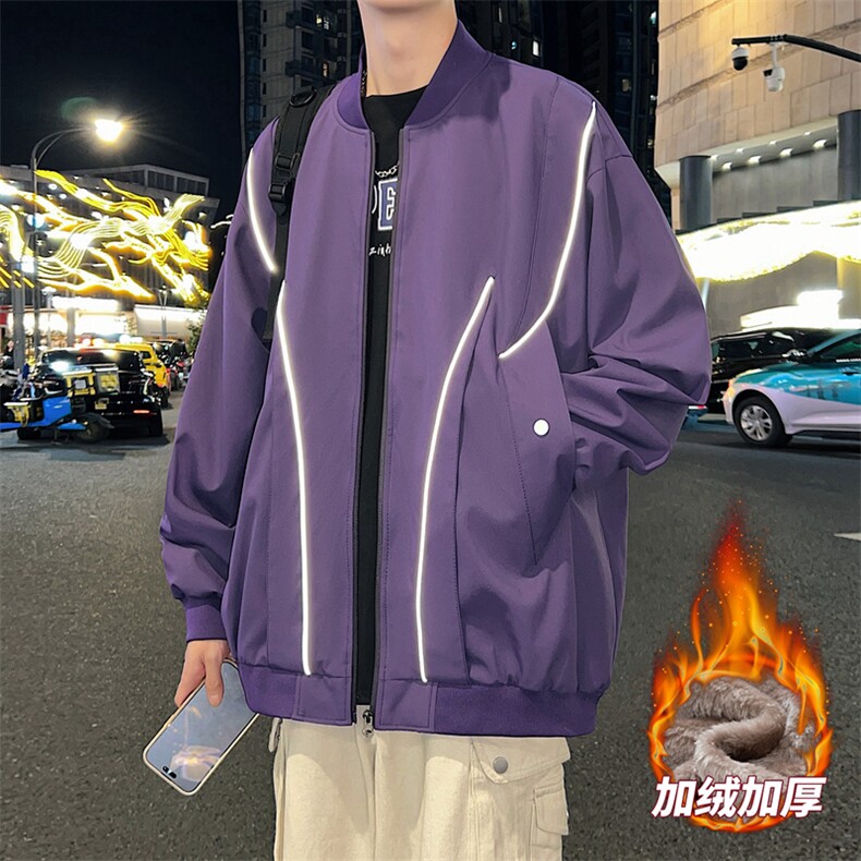 加绒加厚外套男女款放光条棒球服情侣飞行夹克JK0238-P73加绒P83,男装夹克,星座308B-2