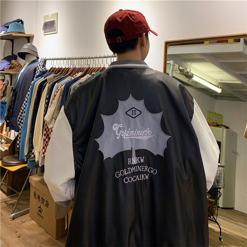 新款港风双层PU皮重工棒球服M-3XL大码加厚ins潮流学生W2234-P55,男装夹克,星座512-2