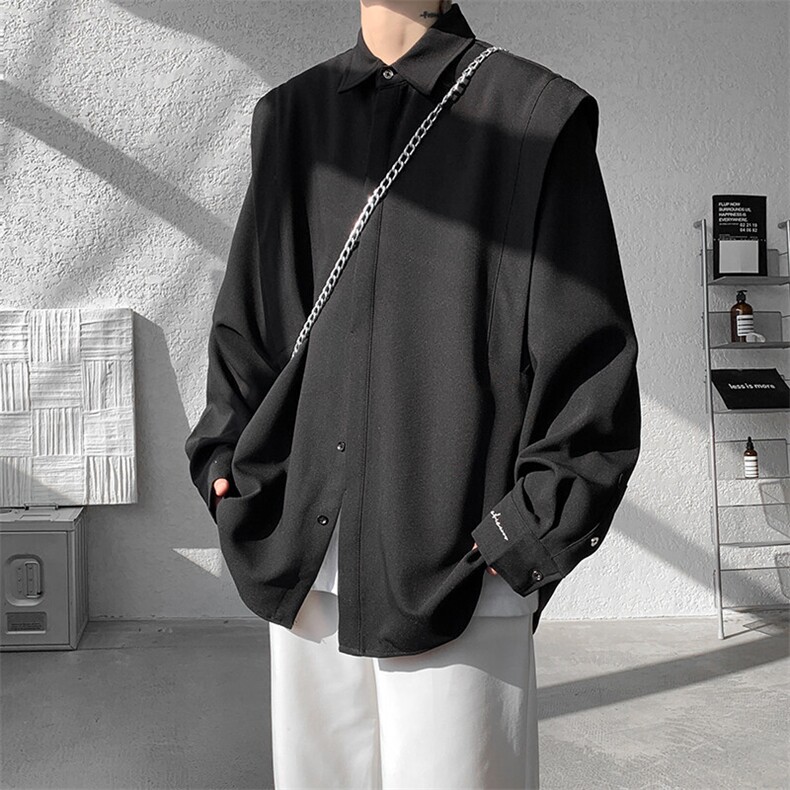 8XL-M春夏假两件衬衫长袖大码痞帅高级感衬衣垂感外套CS9005/P60,男装衬衫,电商B238