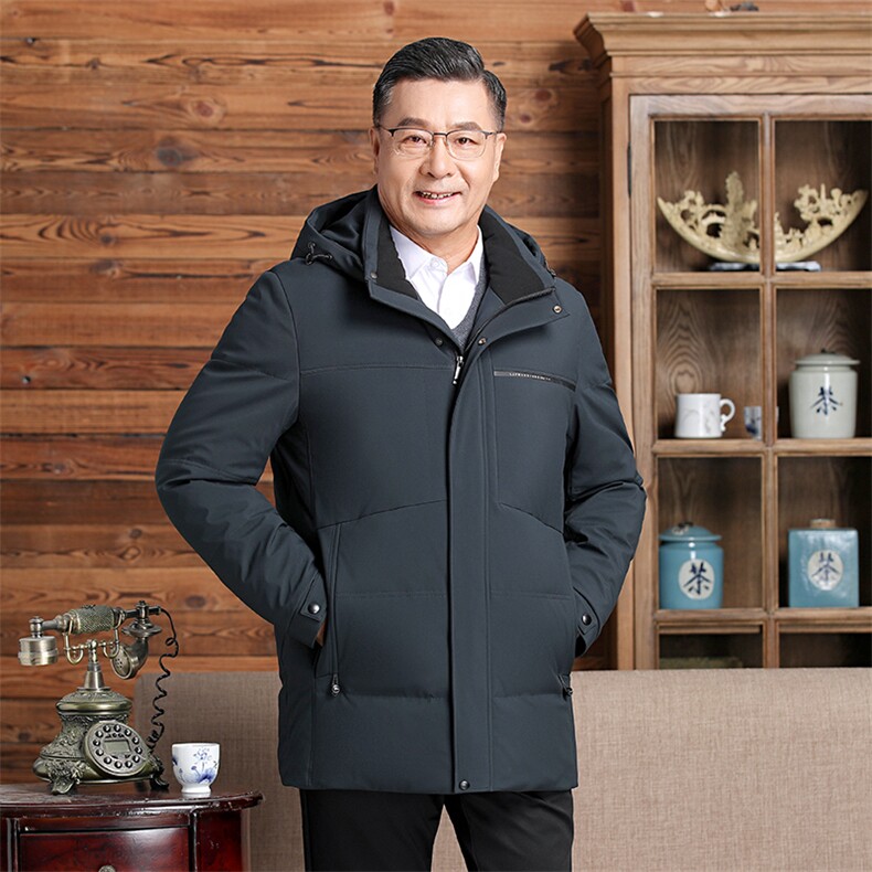 大货主推新款毛领可拆卸帽中老年羽绒服外套男士爸爸装羽绒服大衣图片