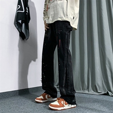 B221美式ins高街小众个性款喷墨小脚牛仔裤LK22084-P70控98，男装牛仔裤，电商B221