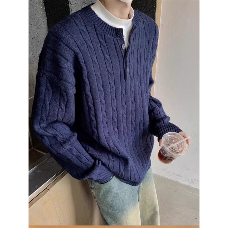 现货JY188-P49麻花亨利领针织衫男秋冬季宽松慵懒风毛衣,男装针织衫/毛衣,星座1501-3
