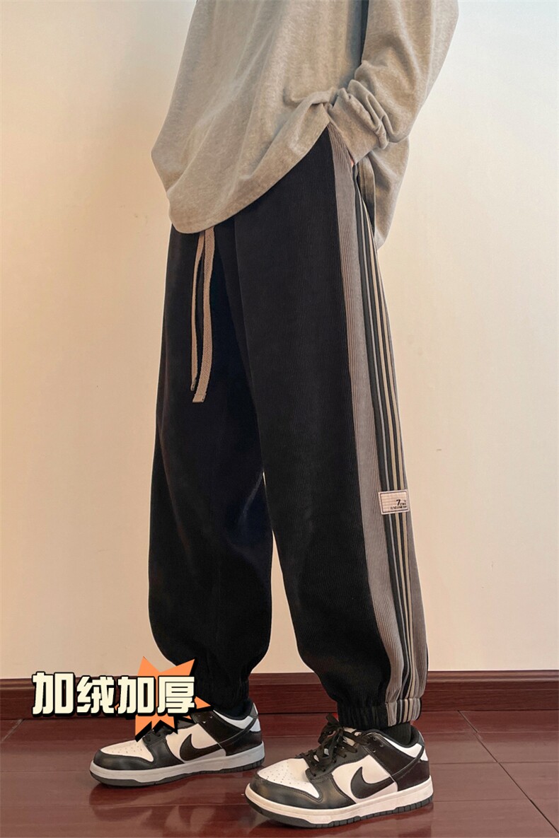 欧棉绒条纹裤子男款春秋季oversize运动卫裤大码宽松束脚休闲长裤,男装卫衣,电商C305A