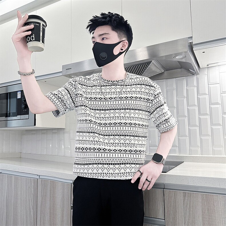 民族风提花图案短袖T恤男社会小伙半袖衣服301C-DT80-P48控68，男装T恤，星座301C（原B323）