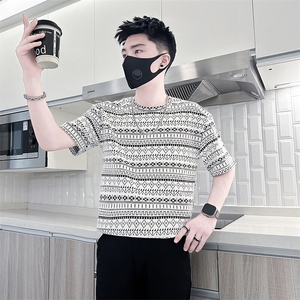 民族风提花图案短袖T恤男社会小伙半袖衣服301C-DT80-P48控68图片