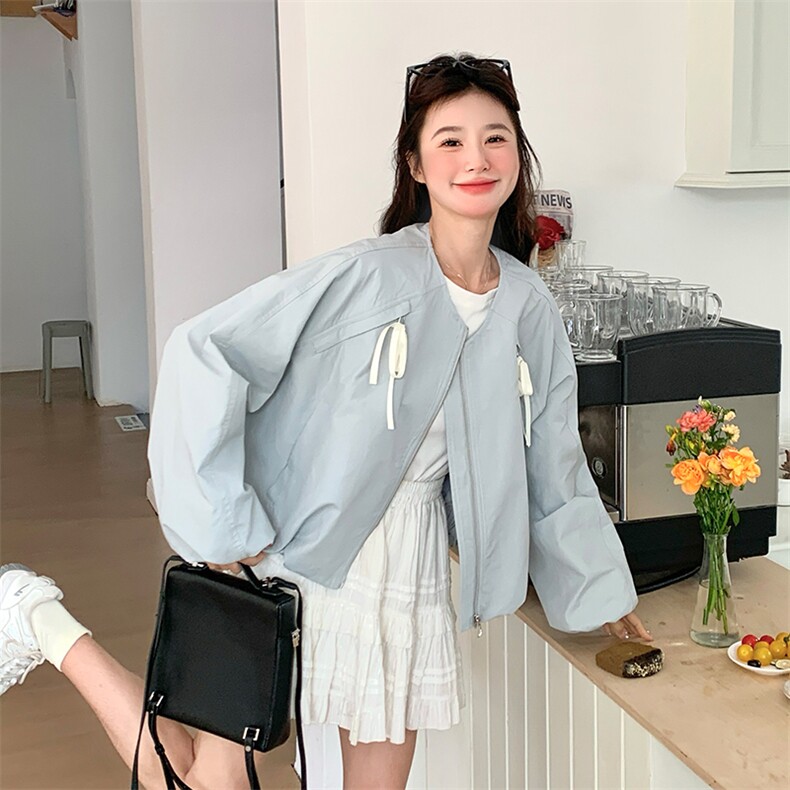 新品韩系蝴蝶结圆领夹克外套-2d075（p135-k185),女装短外套,2D075