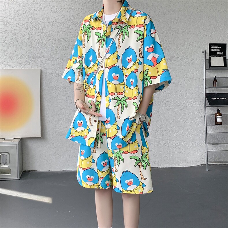 TZ1149-特48控88多色海滩冰丝凉感大码套装衬衫速干运动两件套,男装休闲套装,电商A059