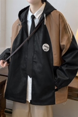 2023秋季新款撞色连帽冲锋衣潮徽章夹克外套男女8176-P100控价138，男装夹克，电商A441-1