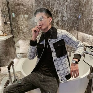 社会风格子加厚亮丝贴袋修身夹克外套B297-2809-P105控128,黑色衬衫搭配什么短裤女图片