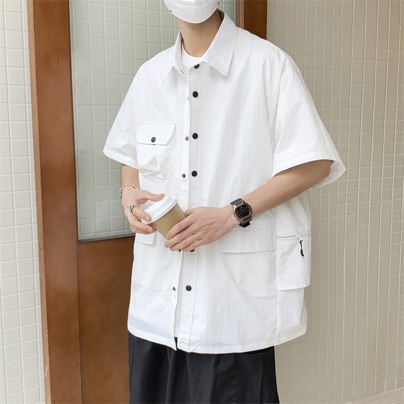 S001-P35日系复古口袋工装短袖衬衫,男装衬衫,星座1501-1