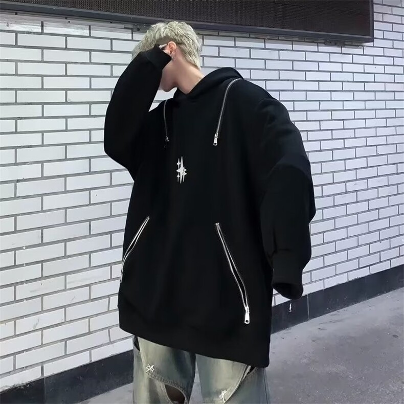 卫衣男款秋款连帽夹克宽松多拉链设计感金属十字架外套WY611P50,男装夹克,星座1013-1