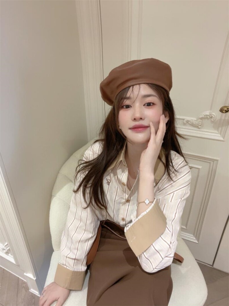 新版条纹衬衫，女装衬衫，唇蔻