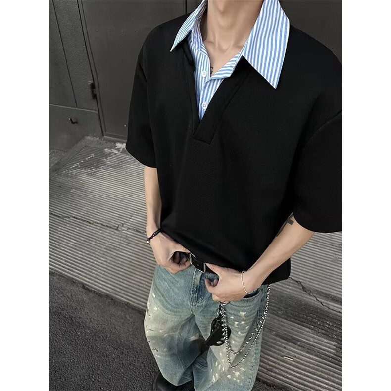 1506/QD9150/P39假两件衬衫领短袖T恤男款夏季潮牌凉感半袖,男装T恤,星座1506