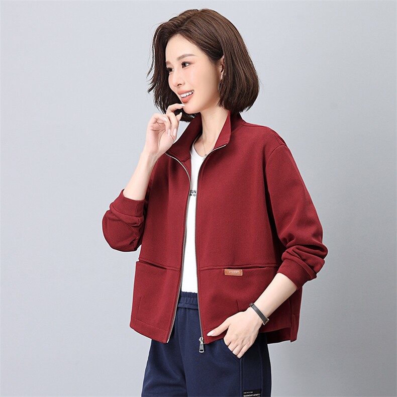(现货)气质休闲贴标休闲常规纯色拉链立领套装,女装短外套,依恋蒂丝
