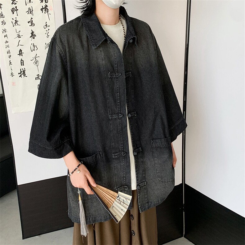 风复古牛仔衬衫夏季男款潮牌短袖衬衣工装薄外套C0986-P65,男装衬衫,星座308B-2