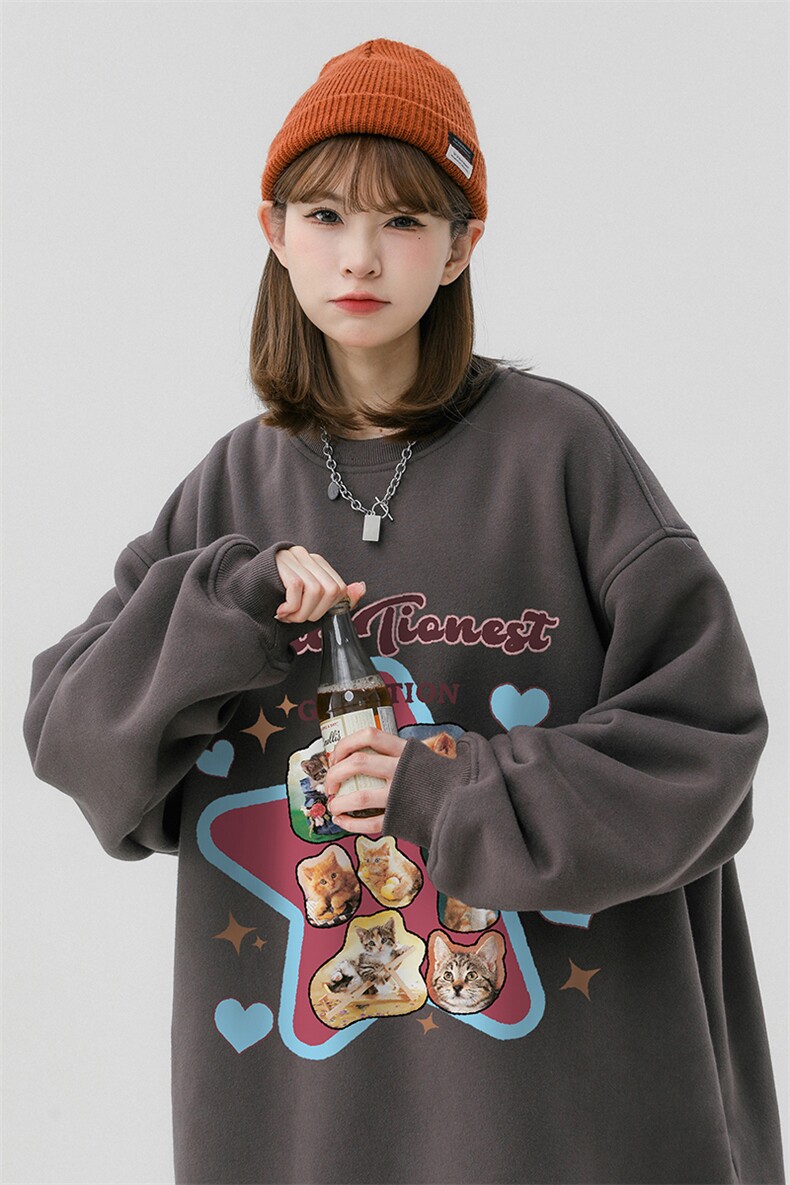 中性风秋季时尚百搭宽松卡通印花情侣套头卫衣W1032P30控48,男装卫衣,A247A