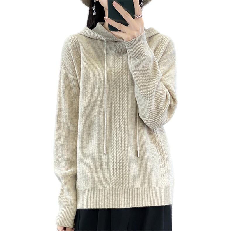 卫衣女2024新款爆款连帽针织衫女带帽毛衣上衣慵懒风宽松休闲外套,女装羊毛衫,莺澜羊绒