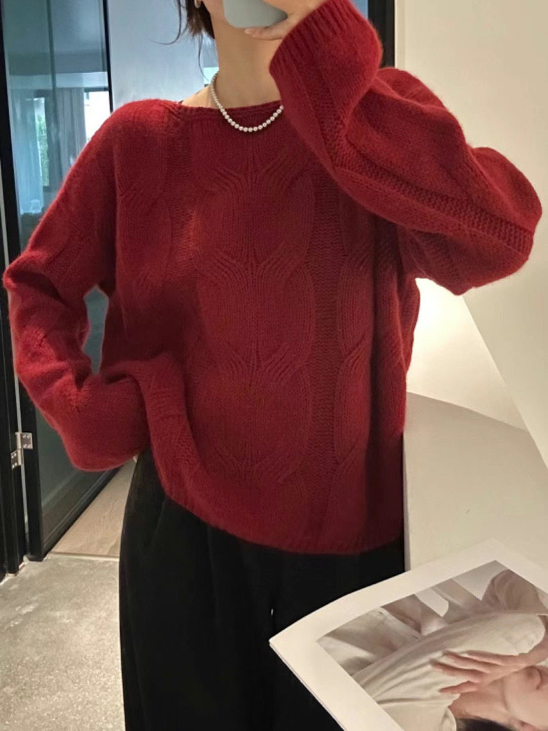 时尚百搭女士羊毛衫简约立体绞花设计羊毛温暖舒适,女装羊毛衫,思途羊绒