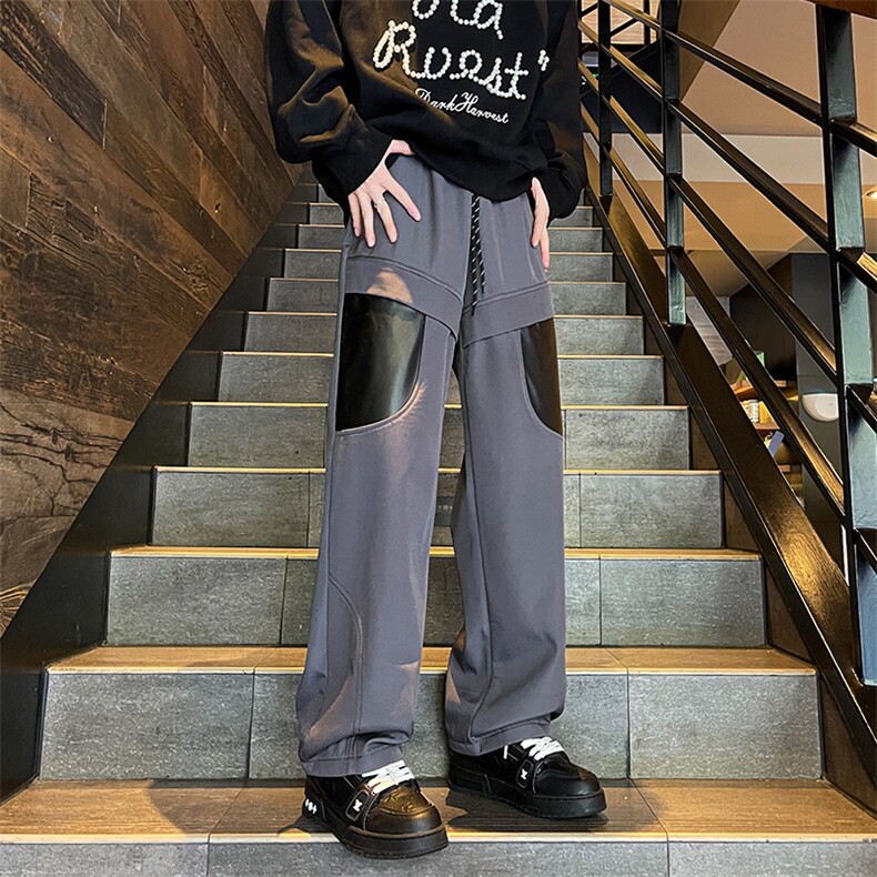 8XL-M拼接PU皮冲锋裤男特大码防风防水登山工装裤KZ016P53加绒63,男装工装外套,电商B312