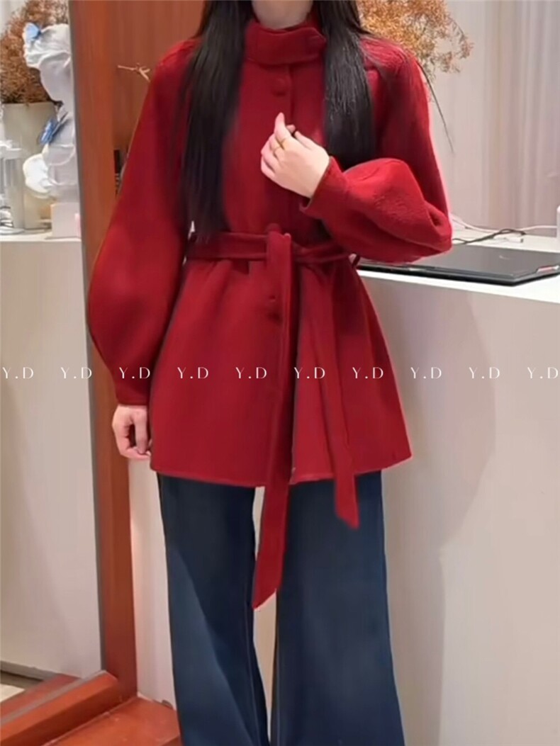 原价324.99!【依嘟】2025新款冬系带喜庆气质红色收,女装双面呢大衣,依嘟服饰