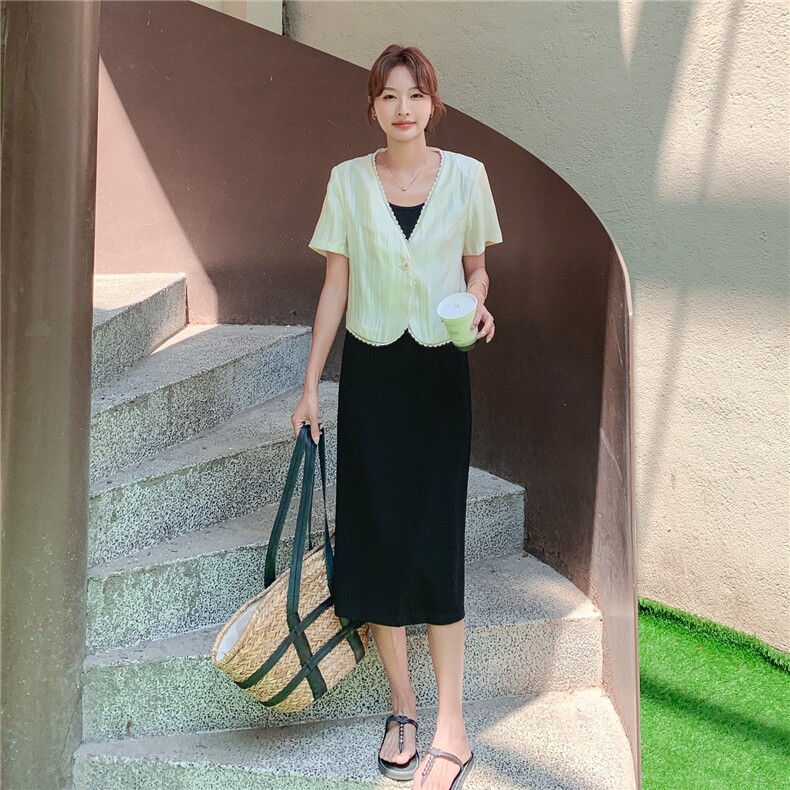 高级感外套背心连衣裙两件套女2025夏季新款韩系显瘦开衫长裙套装,女装套装/套裙,2C307