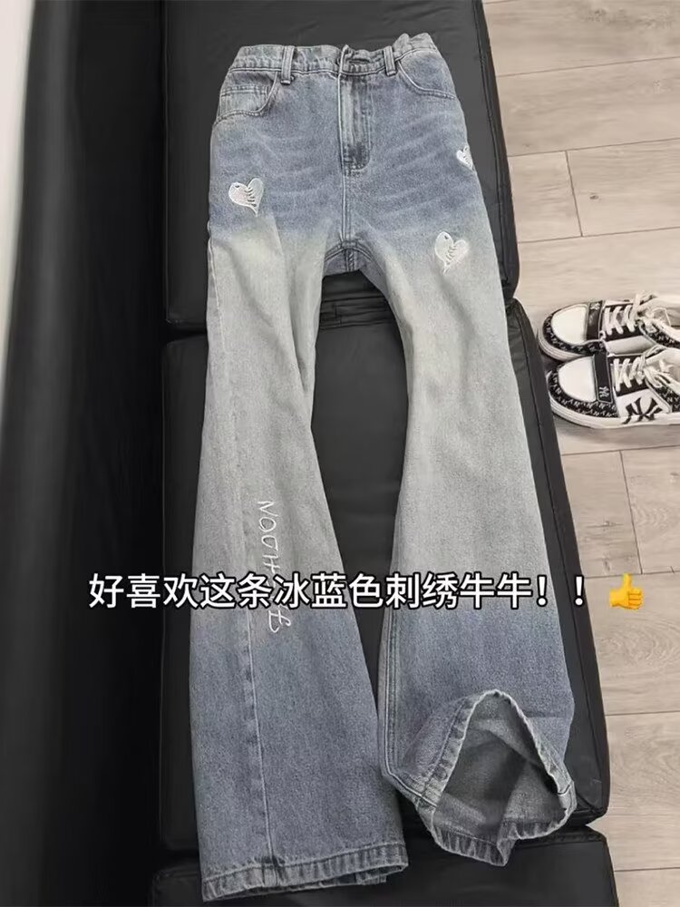 春季刺绣牛仔裤男痞帅微喇裤子vibe高街宽松直筒休闲裤LB2733-P47,男装牛仔裤,星座1008