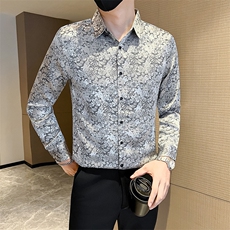 黑社会小伙店主风男士长袖修身花衬衫301A-1/CS509/P55，男装衬衫，星座301A-1