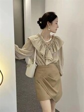 【现货】秋季新款荷叶边大领子衬衣，其它，裴兔子(3F)