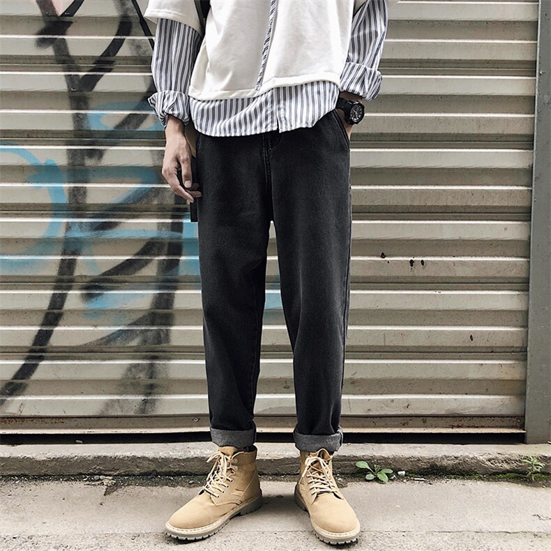 港风秋款男裤牛仔裤宽松哈伦裤潮直筒裤n，男装牛仔裤，星座1013-1