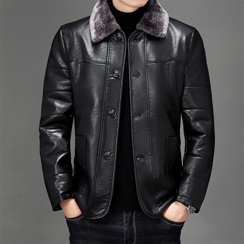 冬季新款男士皮衣皮夹克外套上衣毛领加绒中年商务风高质量，男装皮衣，星座715-3