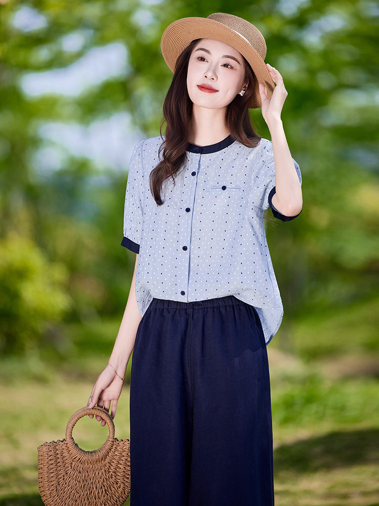 时尚休闲气质衬衫套装女2025夏新款宽松减龄显瘦亚麻阔腿裤两件套,女装套装/套裙,靓衣阁