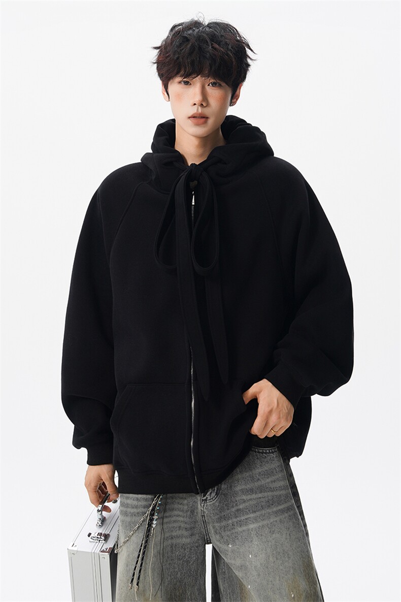 8XL-M朝牌情侣美式绑带设计连帽卫衣宽松开衫外套男女WY35P58,女装短外套,电商D206-1