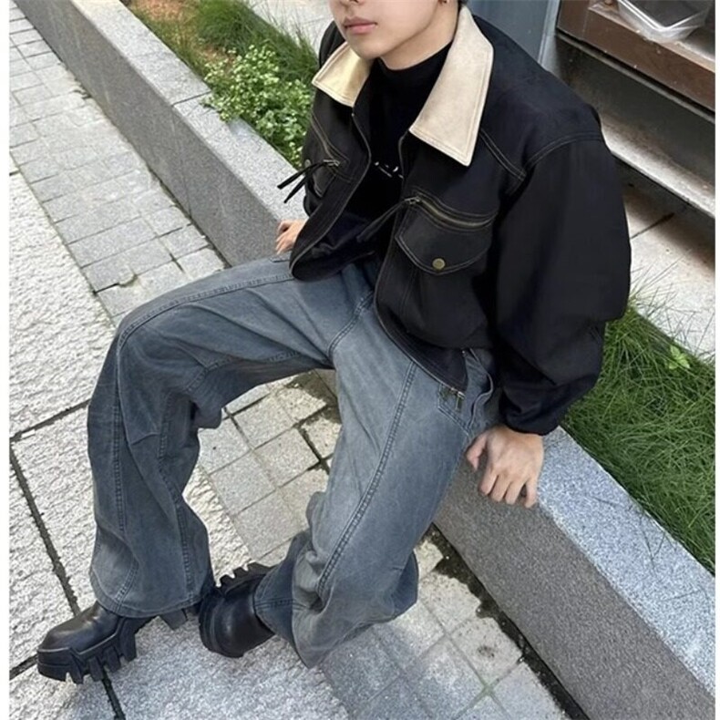 W8977-P58网图现货春季新款复古水洗做旧牛仔工装裤直筒廓形,男装牛仔裤,星座1608-2