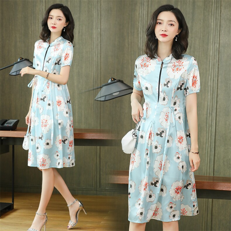 夏季碎花连衣裙女2024新款时尚洋气妈妈收腰显瘦雪纺a字裙，女装连衣裙，阿舍尔精品