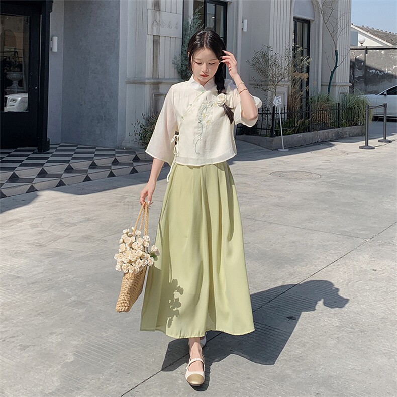 优雅刺绣两件套连衣裙套装时尚显瘦气质女装,女装连衣裙,秀美人生