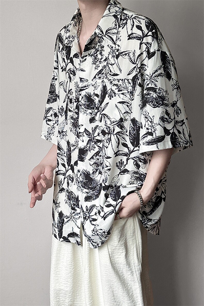 现货高品质印花短袖衬衣男潮牌冰丝花衬衫A351-AC25607-p48控89,男装T恤,电商A351