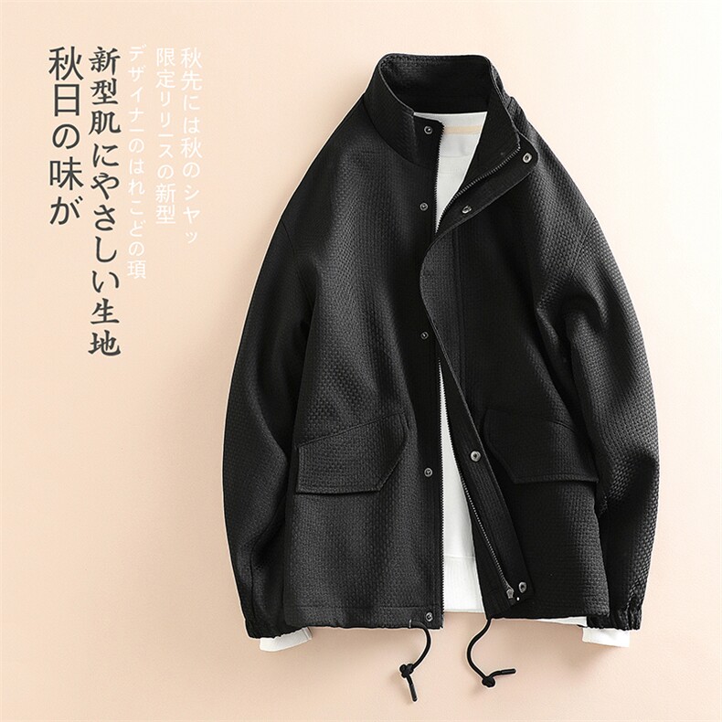 秋新日系简约法式立领大码男宽松白搭青少年上衣夹克外套J615-P65图片