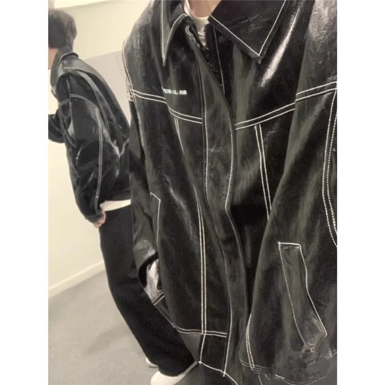 W190-P79美式高级感皮衣外套男士春秋季款潮牌高街痞帅机车,男装皮衣,电商B323A
