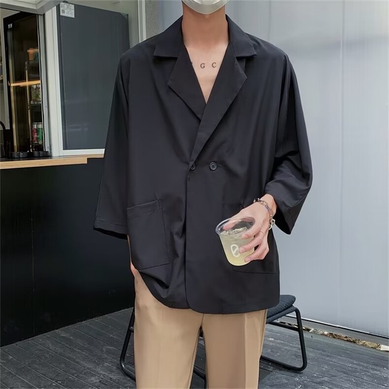 夏季新款冰丝衬衫七分袖文艺宽松衬衫百搭外套WC1033-P45,男装衬衫,星座1109-3
