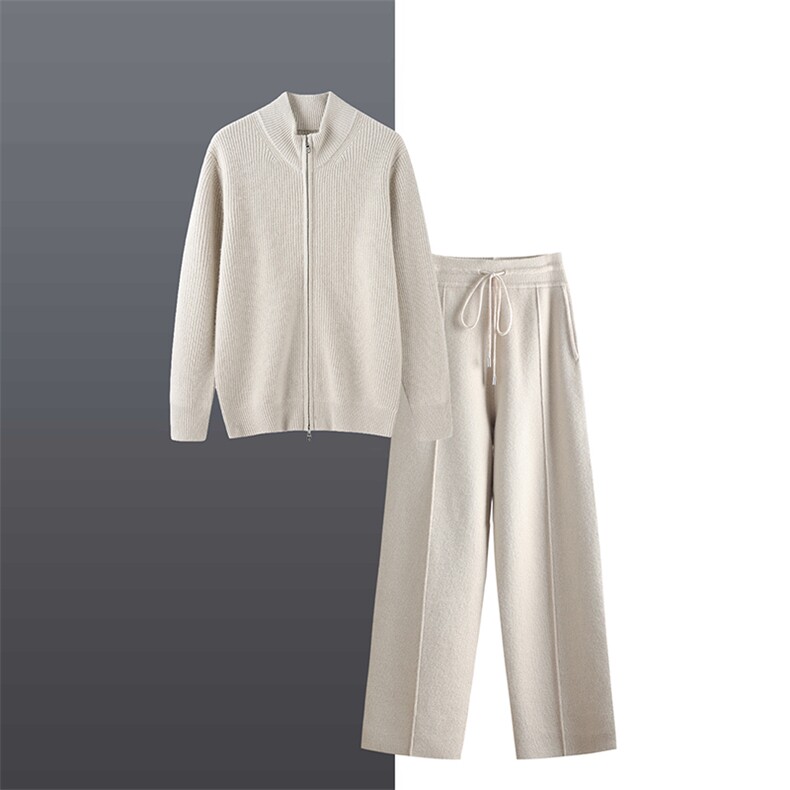 2025年秋季新款百搭男士抽条长袖长裤系带套装，女装套装/套裙，绒之心羊绒