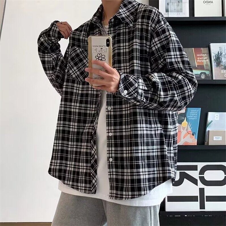 网络图现货美式潮牌街头风痞帅休闲百搭格子长袖衬衫JC27-P45,男装衬衫,星座715-7