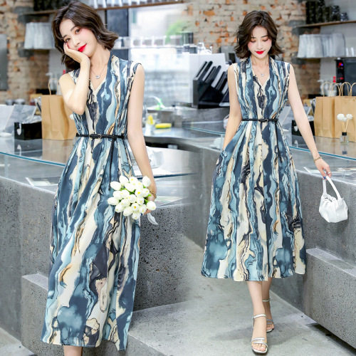 韦小宝真丝连衣裙大牌春夏桑蚕丝裙子V领收腰妈妈装2021147237,女装连衣裙,尚洛菲