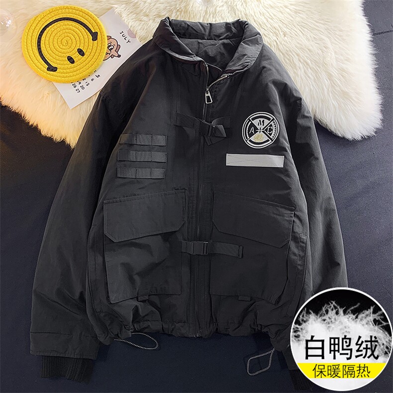 港风平铺白鸭绒棉衣男大码工装外套羽绒服中性风1868P295限398，男装羽绒服，电商A089-1