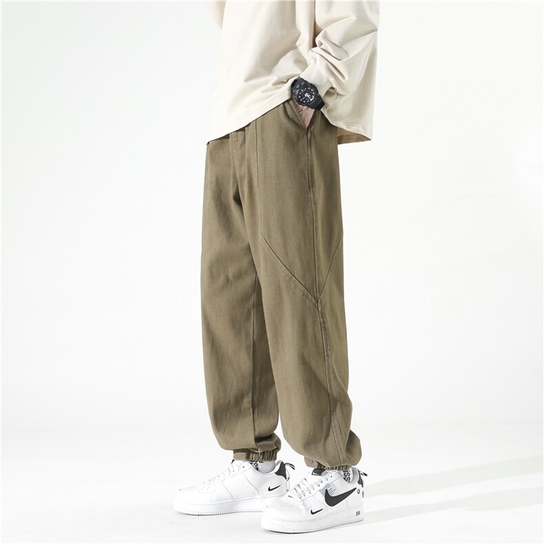 日系秋季新款男休闲裤宽松基础纯色纯棉休闲束脚长裤2537-P50,男装休闲裤,星座205-1