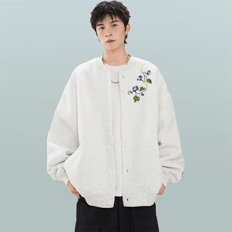 小花刺绣棒球服男女秋季新款宽松bf美式复古情侣夹克HH8147P74,男装夹克,星座1013-5