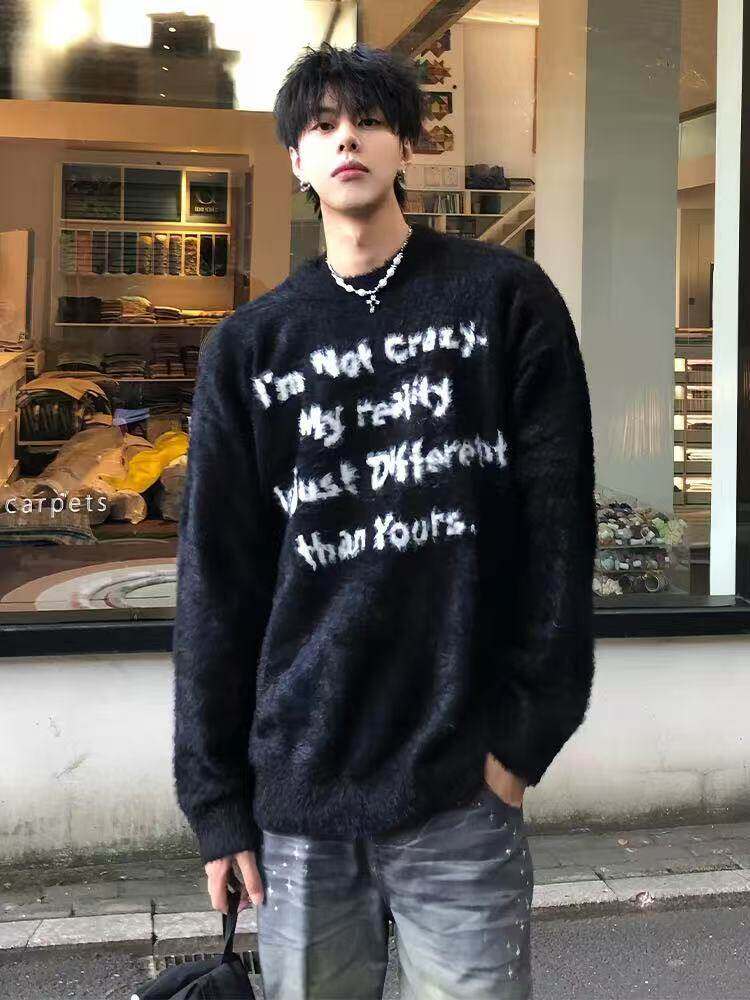 濮院毛衣马海毛英文字母标语慵懒风软糯秋冬针织衫打底衫HH66P70,男装针织衫/毛衣,电商D256-1(原A064-1)