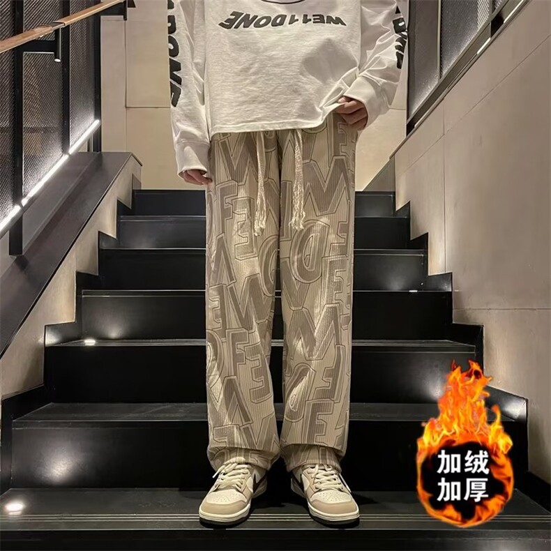 秋冬加绒加厚休闲裤男ins潮牌痞帅宽松阔腿裤复古直筒Z92A-P45,男装休闲裤,星座1109-3