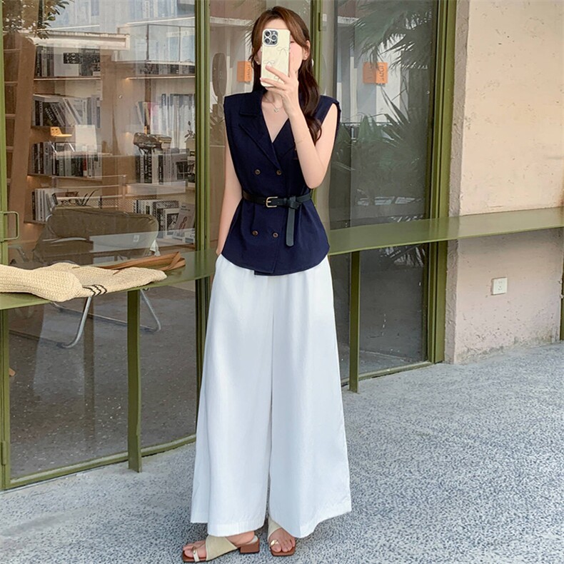 韩系穿搭一整套轻熟气质套装女2025夏季新款无袖上衣阔腿裤两件套,女装套装/套裙,超帛